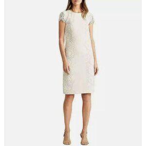 LAUREN Ralph Lauren Women's Sheath Lace Décor Dress Ivory Sz 8 NWT